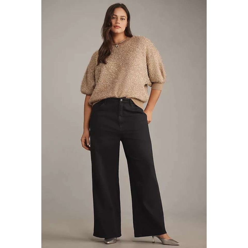 Pilcro Anthropologie 16w straight leg wide black canvas trouser basics comfy euc